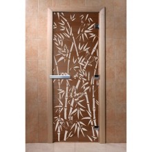 Дверь стеклянная DoorWood 800*1900 "Бамбук и бабочки Бронза" стекло бронза прозрачная 8 мм, коробка ольха, ручка алюминий/дерево